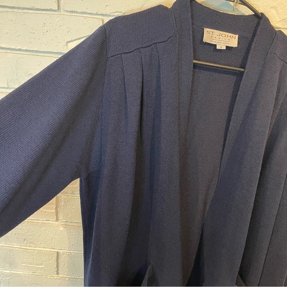 St. John Basics Navy Puffed Sleeve Sweater Cardigan S - Picture 6 of 13